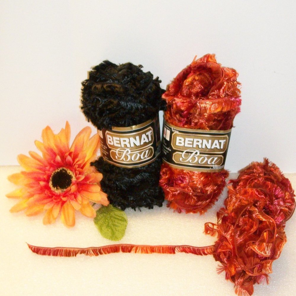 2 BERNAT Yarn BOA Skeins NEW Black & Orange